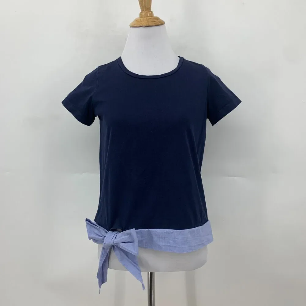 J Crew Side Tie T Shirt Womens XS Extra Small Ribbon Trim Short Sleeve Tee *READ